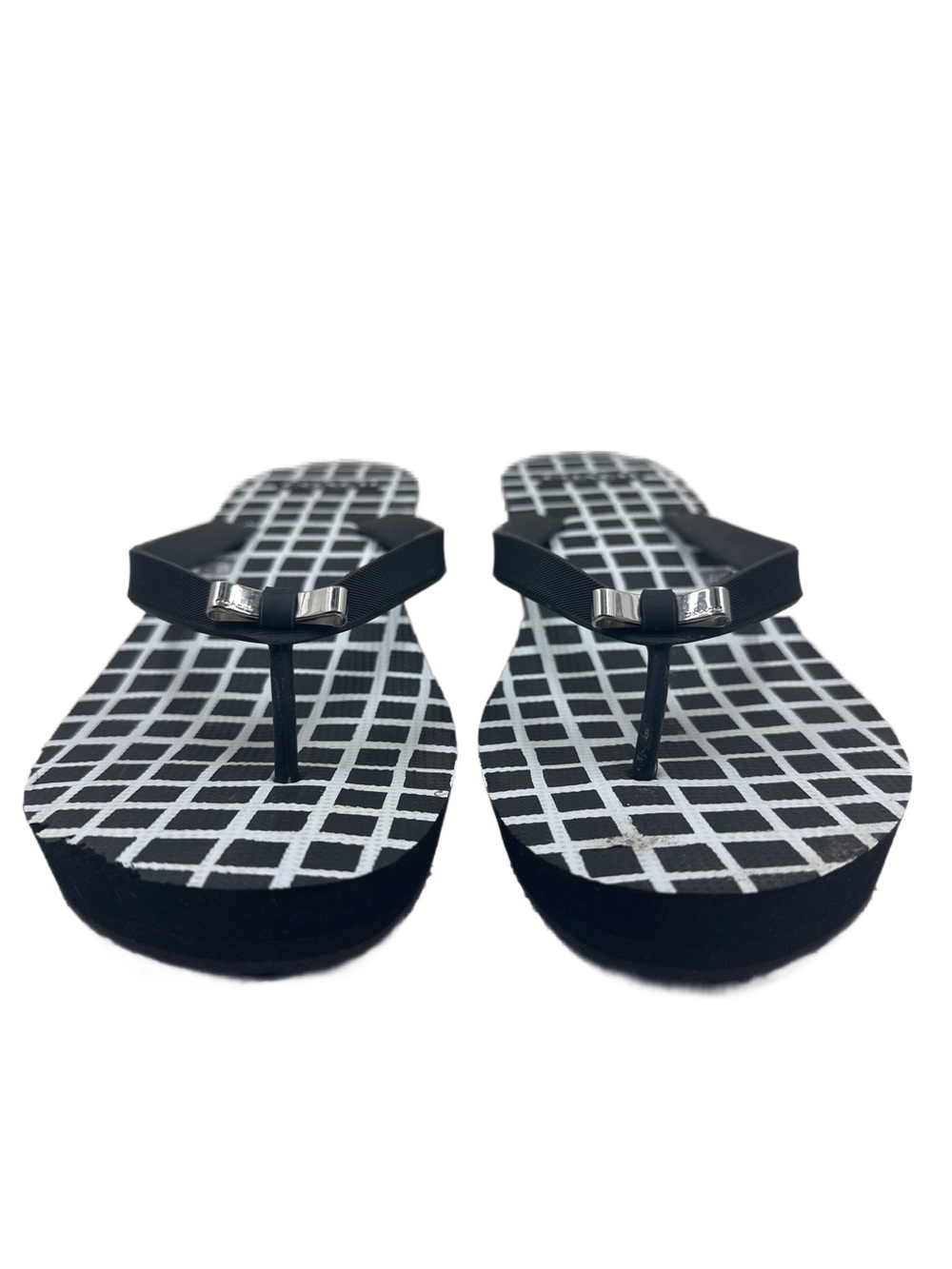 Coach Black & White Grid Thong Sandals